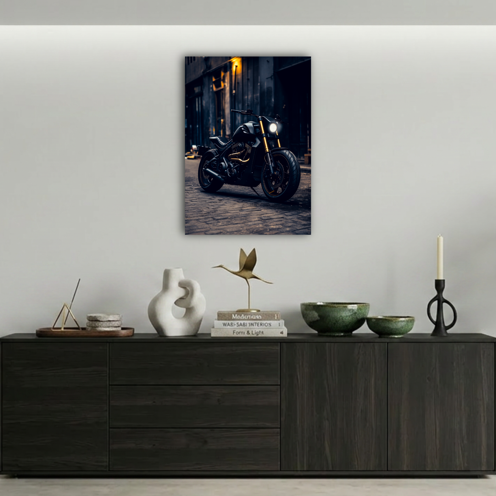 Mat Siyah Custom Motosiklet Metal Poster