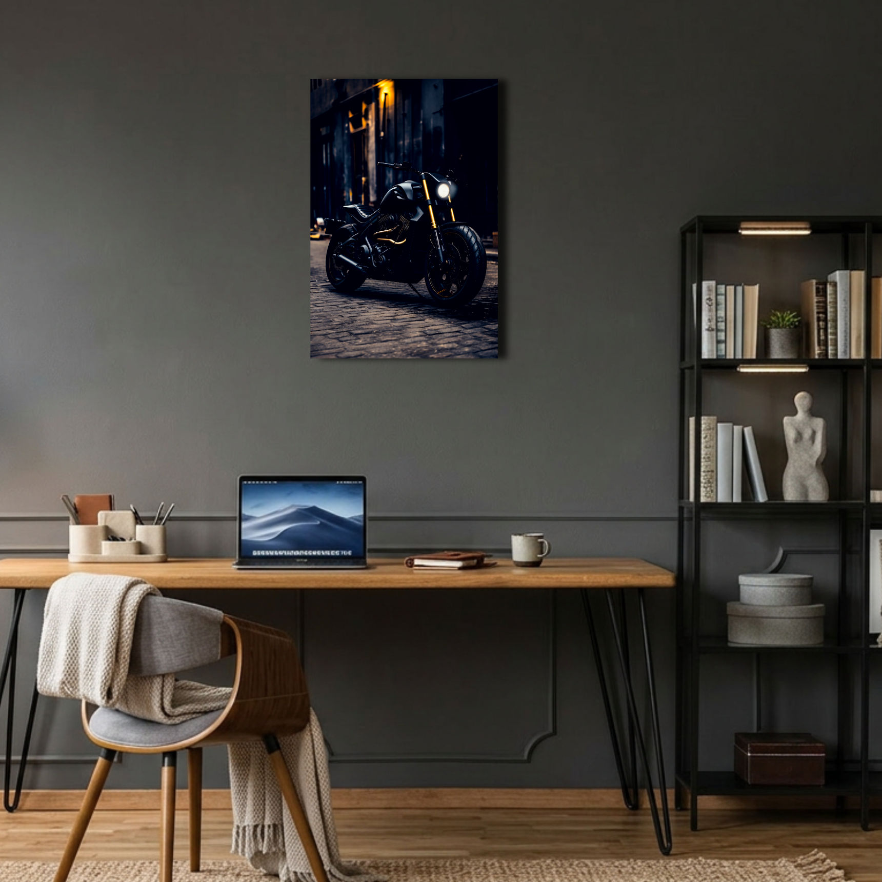 Mat Siyah Custom Motosiklet Metal Poster
