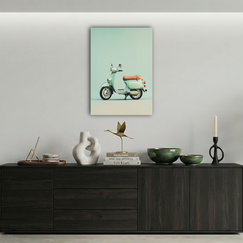 Pastel Mint Yeşili Scooter Metal Poster