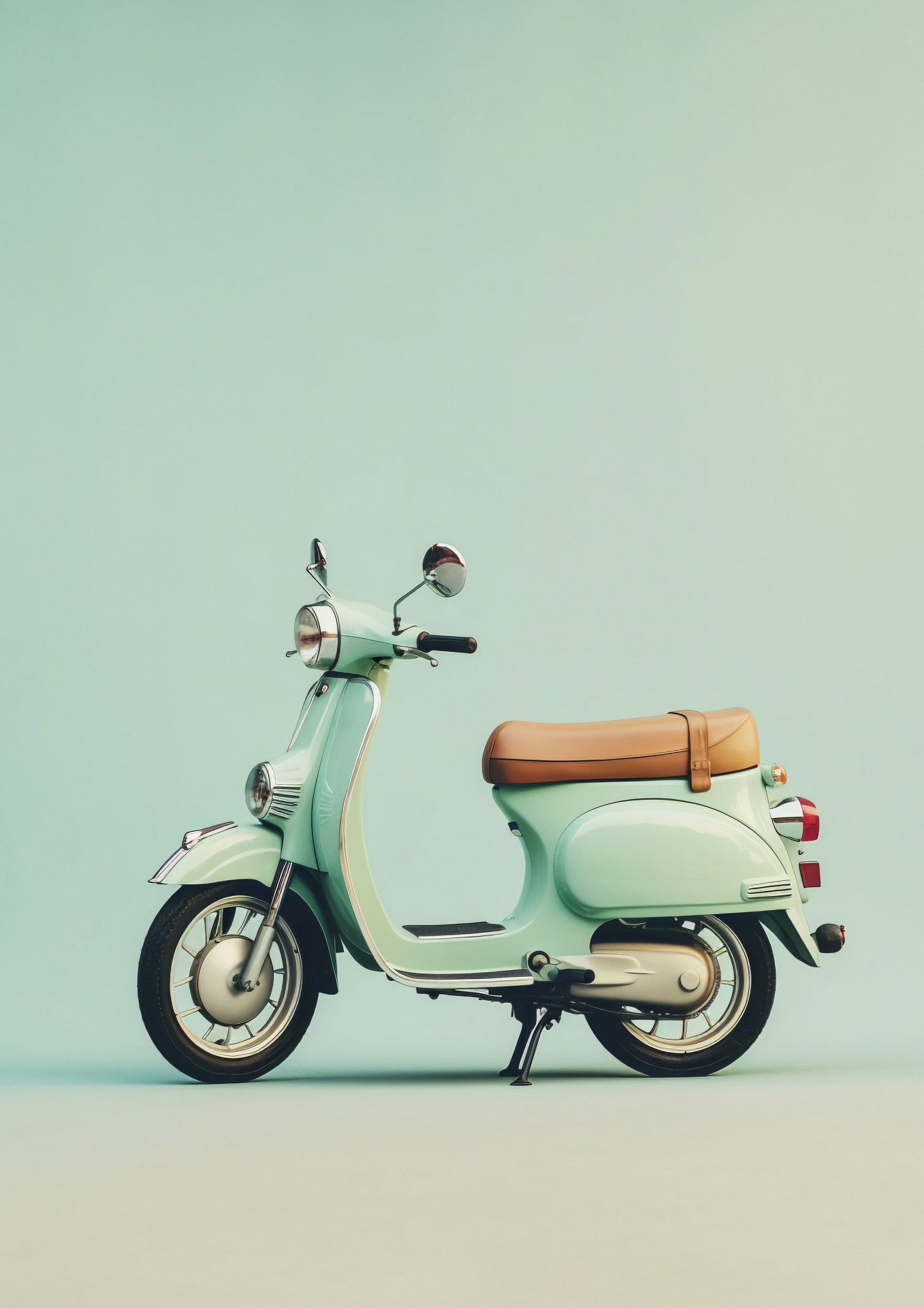 Pastel Mint Yeşili Scooter Metal Poster