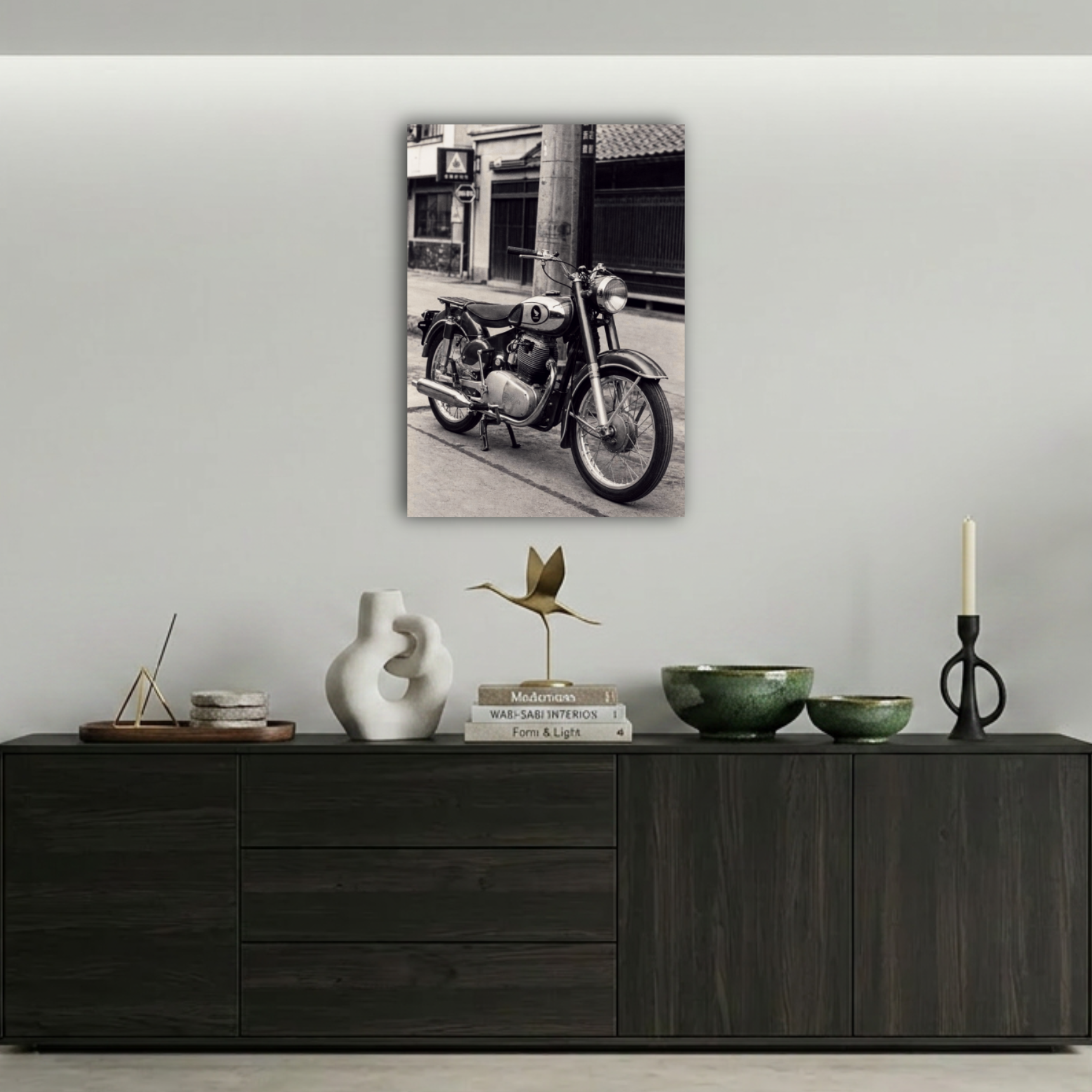Siyah Beyaz Klasik Honda Motosiklet Metal Poster