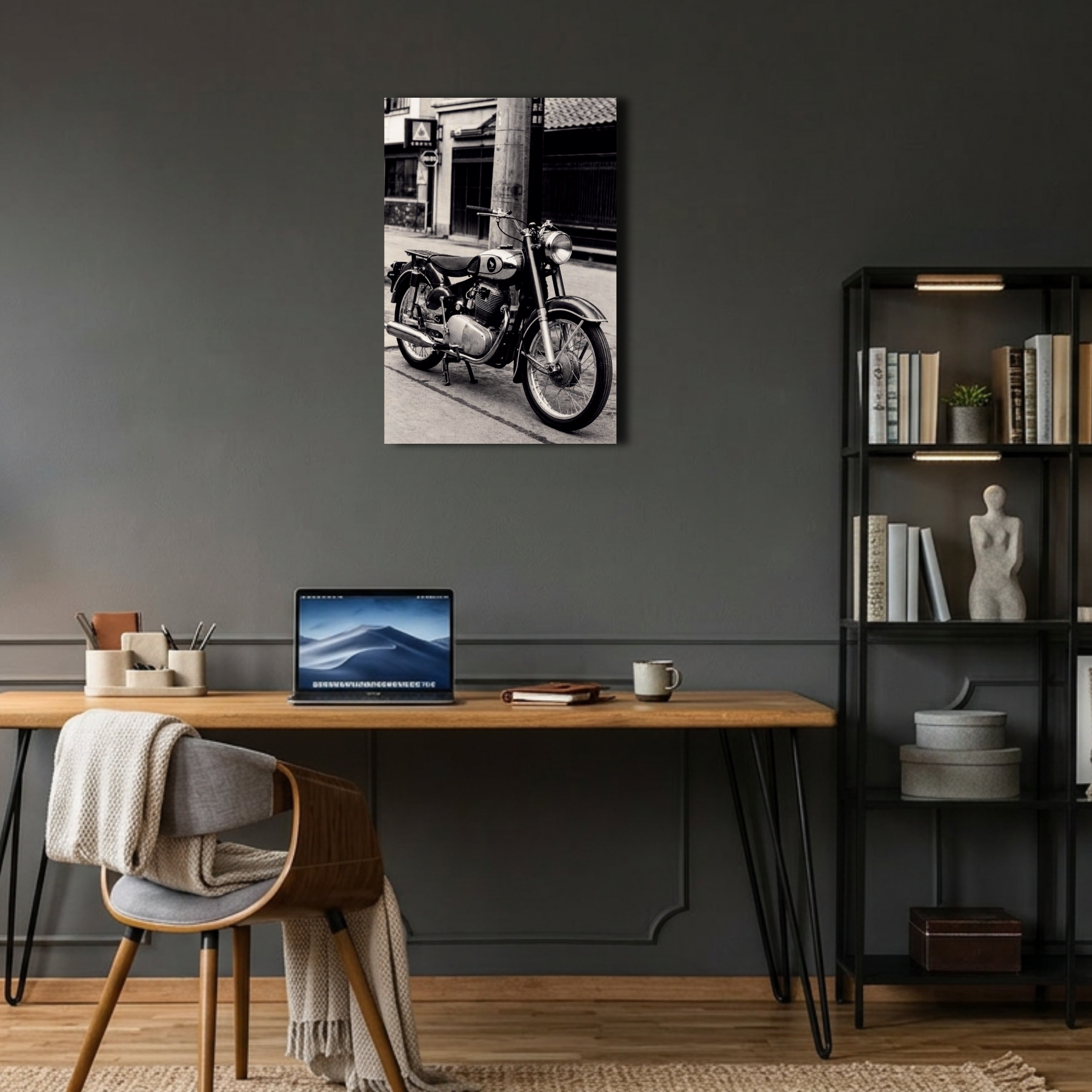 Siyah Beyaz Klasik Honda Motosiklet Metal Poster