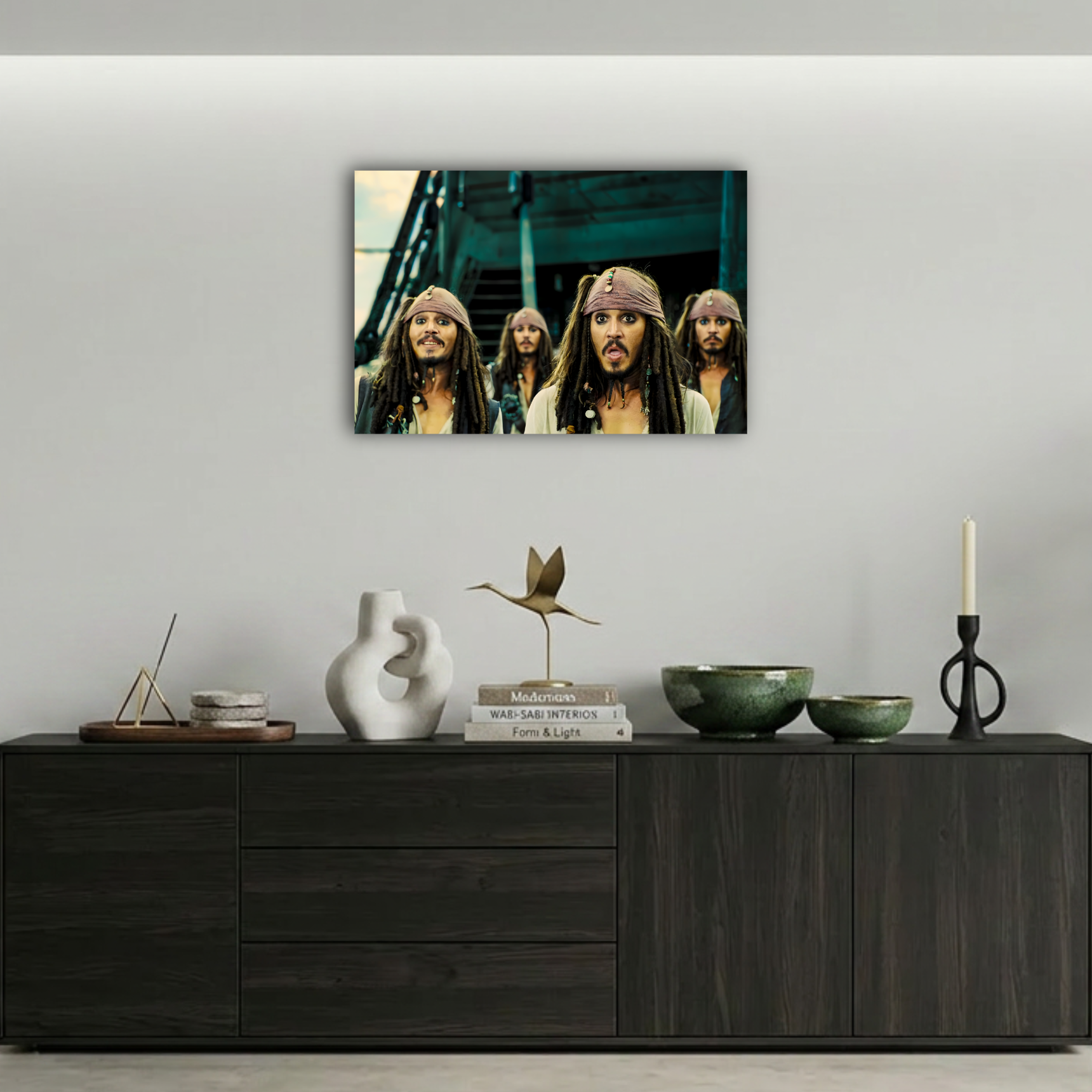 Çoklu Captain Jack Sparrow Sahnesi Metal Poster