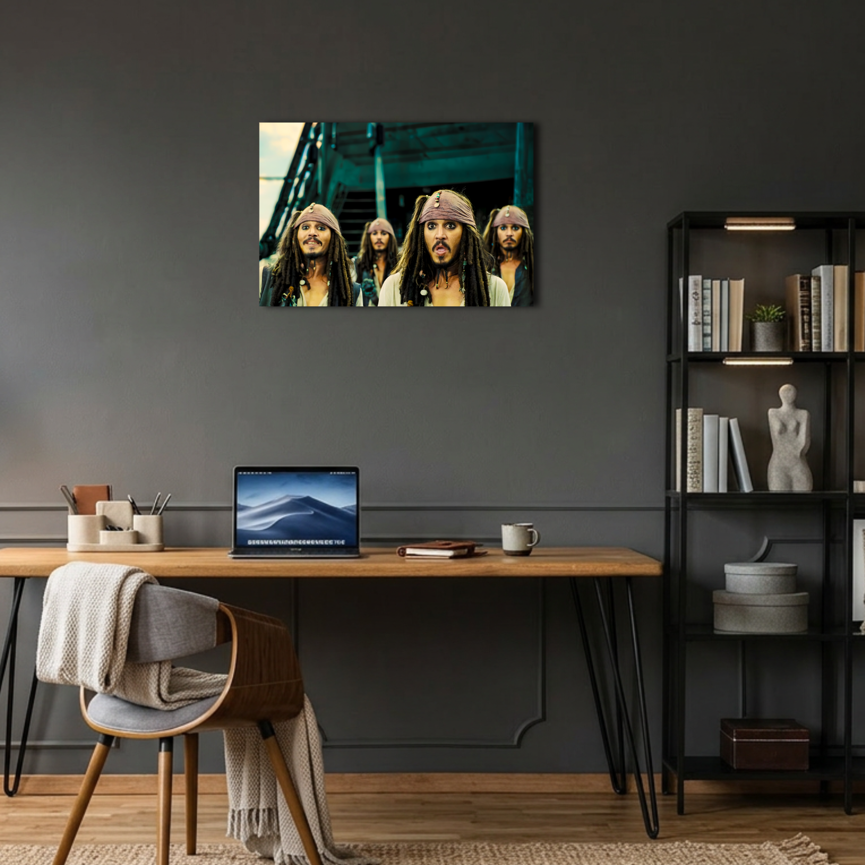 Çoklu Captain Jack Sparrow Sahnesi Metal Poster
