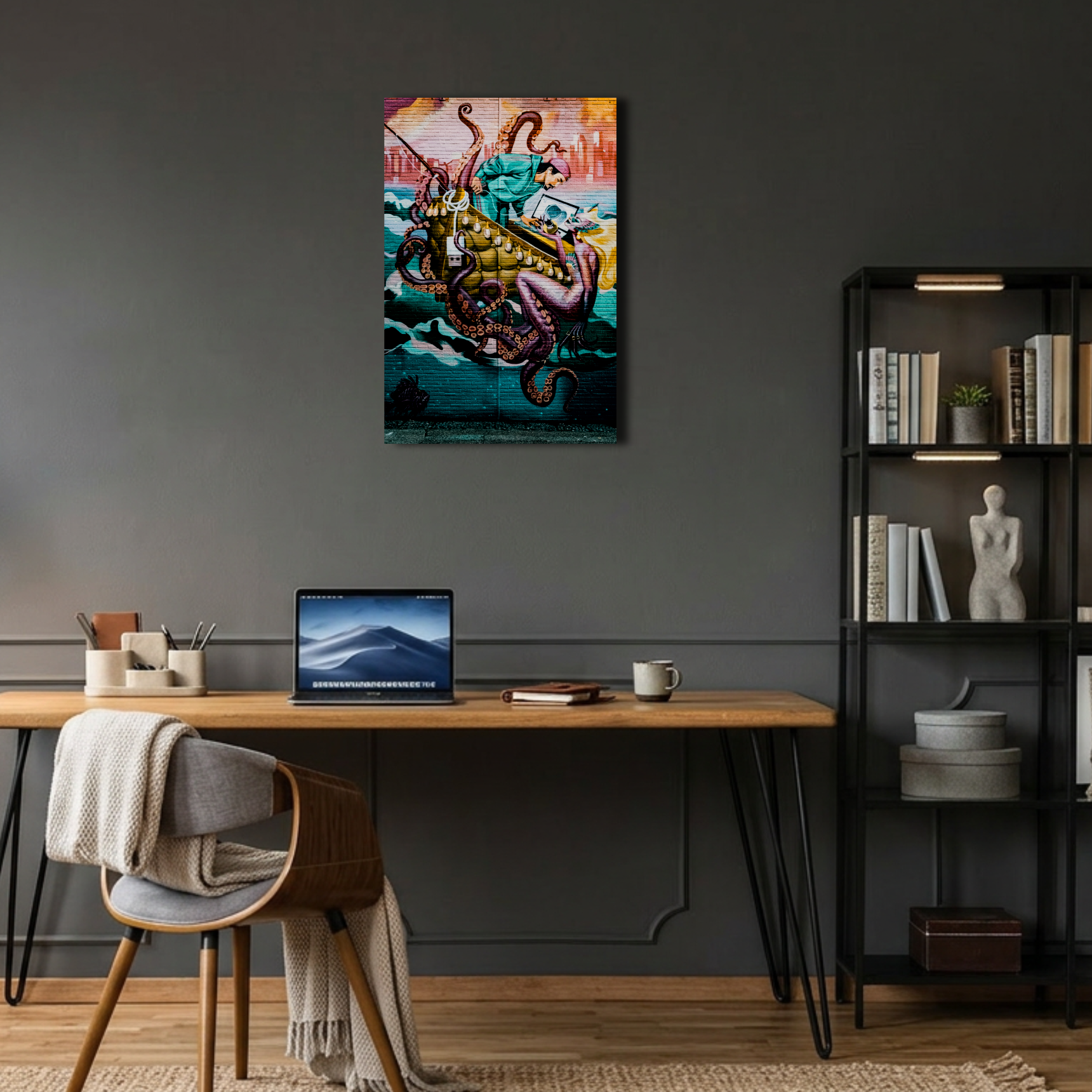 Sürrealist Denizkızı ve Ahtapot Grafiti Metal Poster