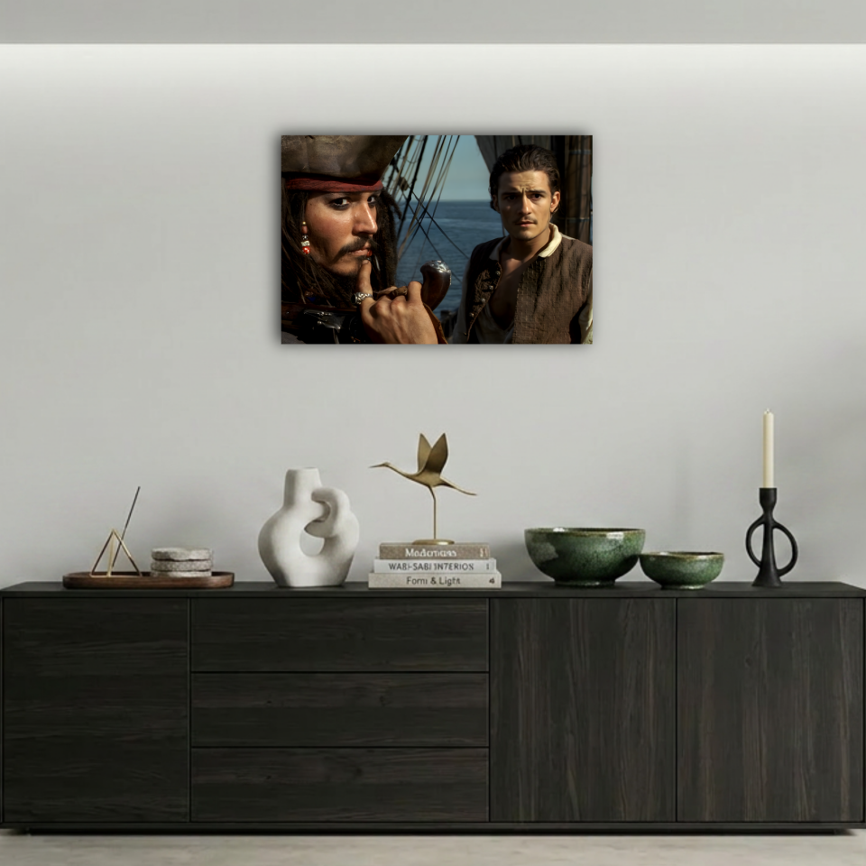 Jack Sparrow ve Will Turner Gemi Sahnesi Metal Poster