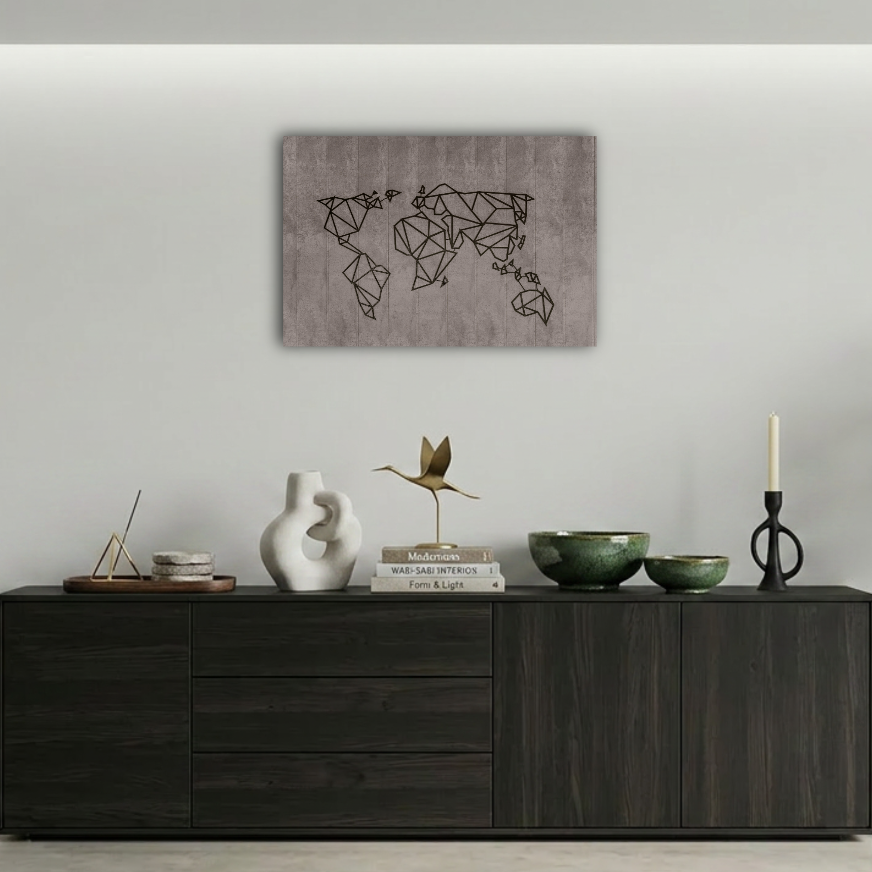 Geometrik Çizgi Dünya Haritası Metal Poster