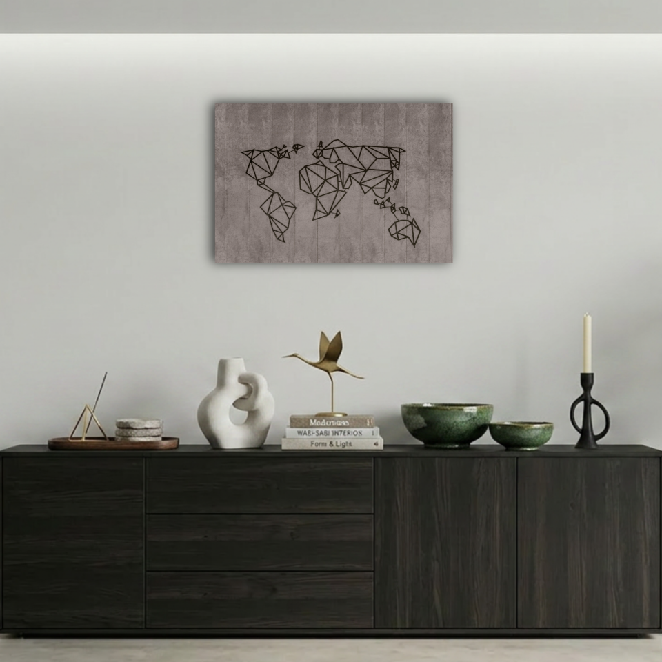 Geometrik Çizgi Dünya Haritası Metal Poster