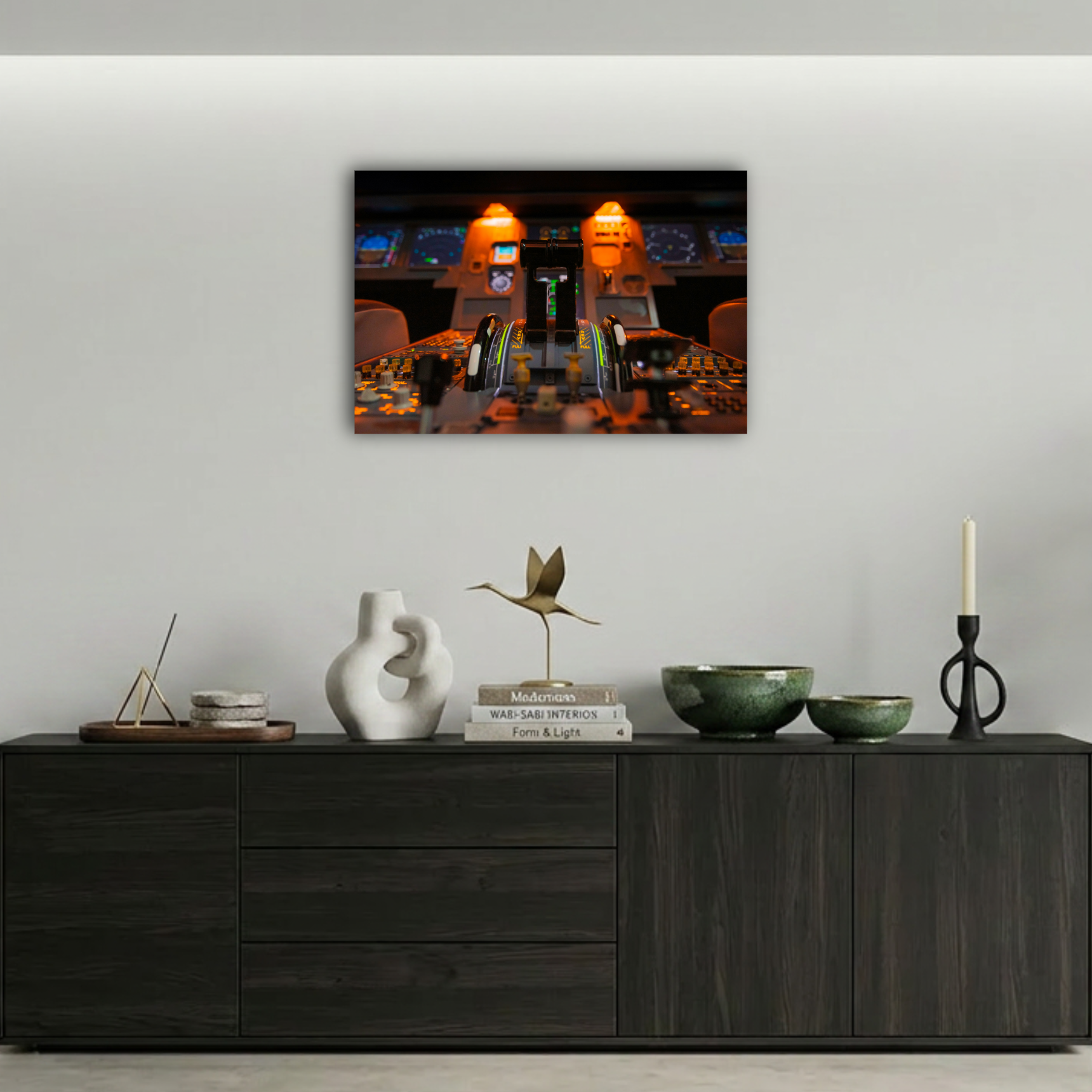 Modern Uçak Kokpiti ve Gaz Kolu Metal Poster
