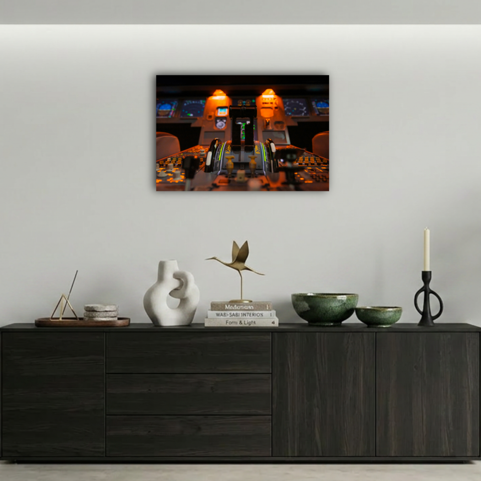 Modern Uçak Kokpiti ve Gaz Kolu Metal Poster