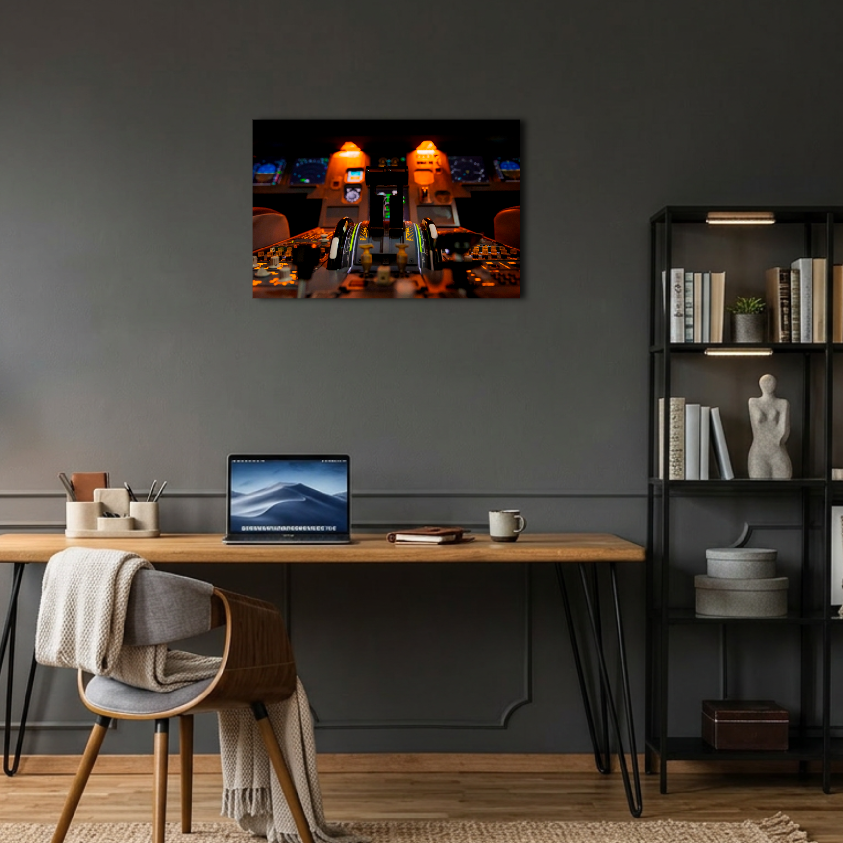Modern Uçak Kokpiti ve Gaz Kolu Metal Poster