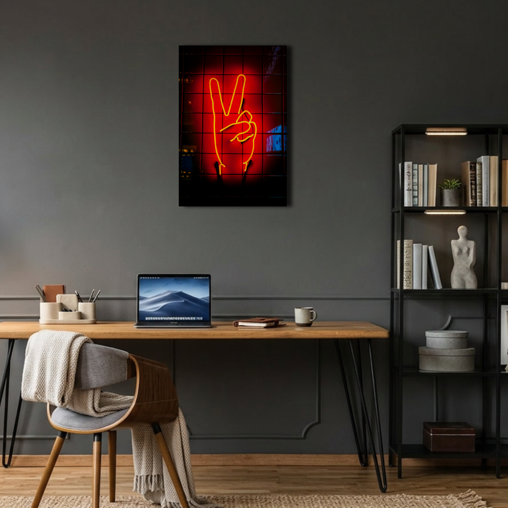 Neon Zafer İşareti El Metal Poster