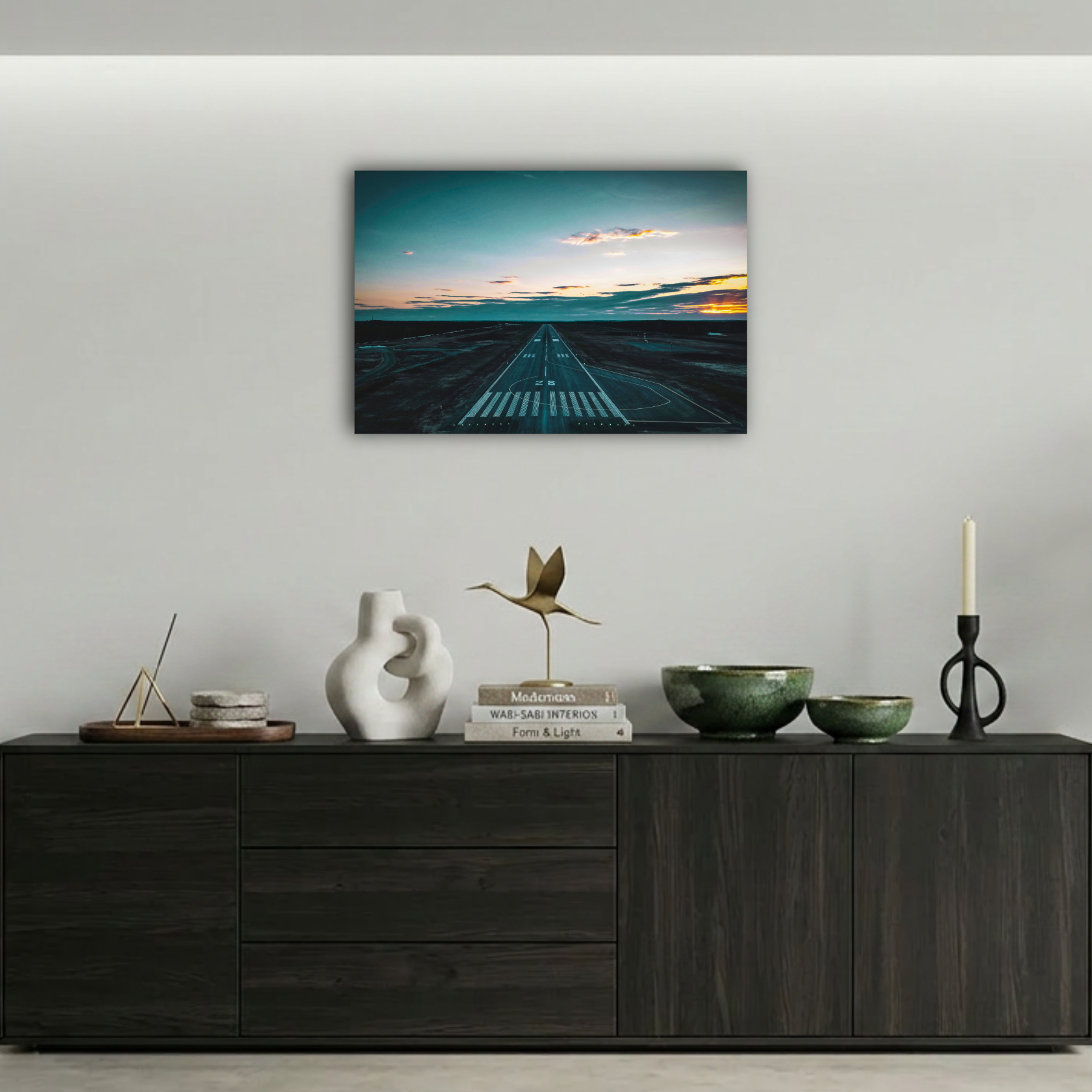 Gün Batımında Uçak Pisti Metal Poster