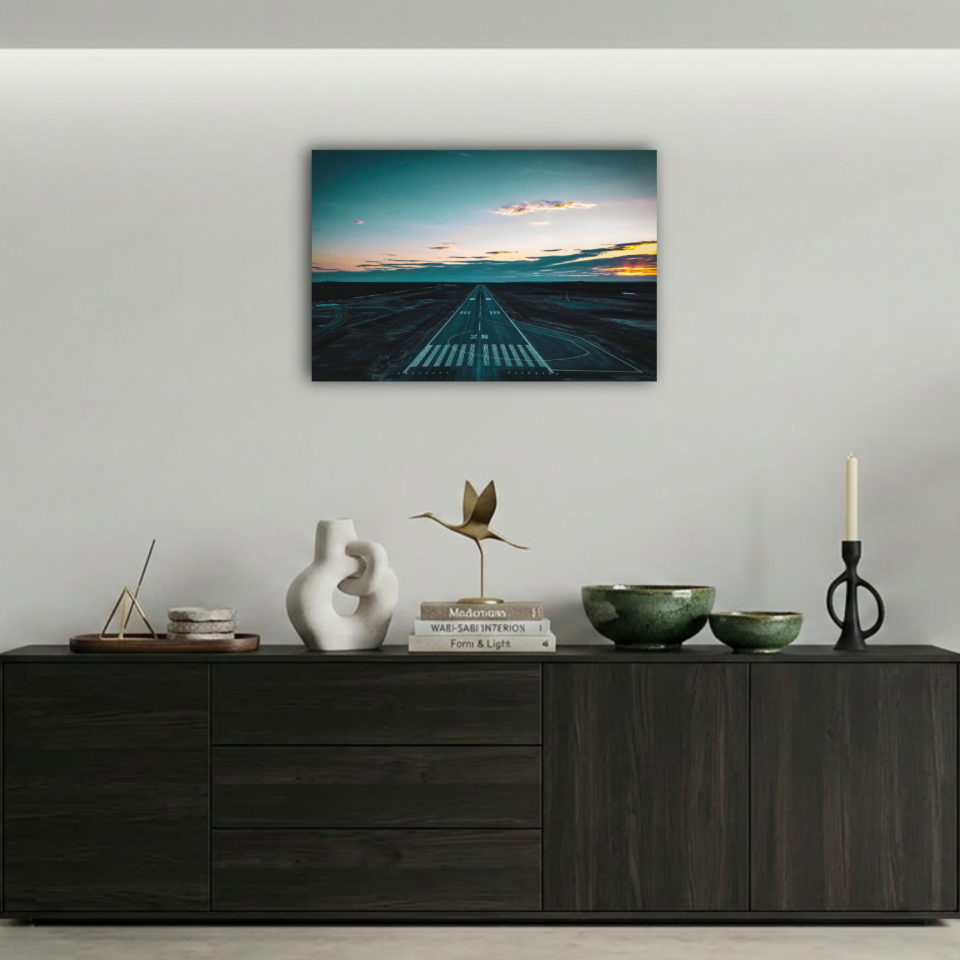Gün Batımında Uçak Pisti Metal Poster