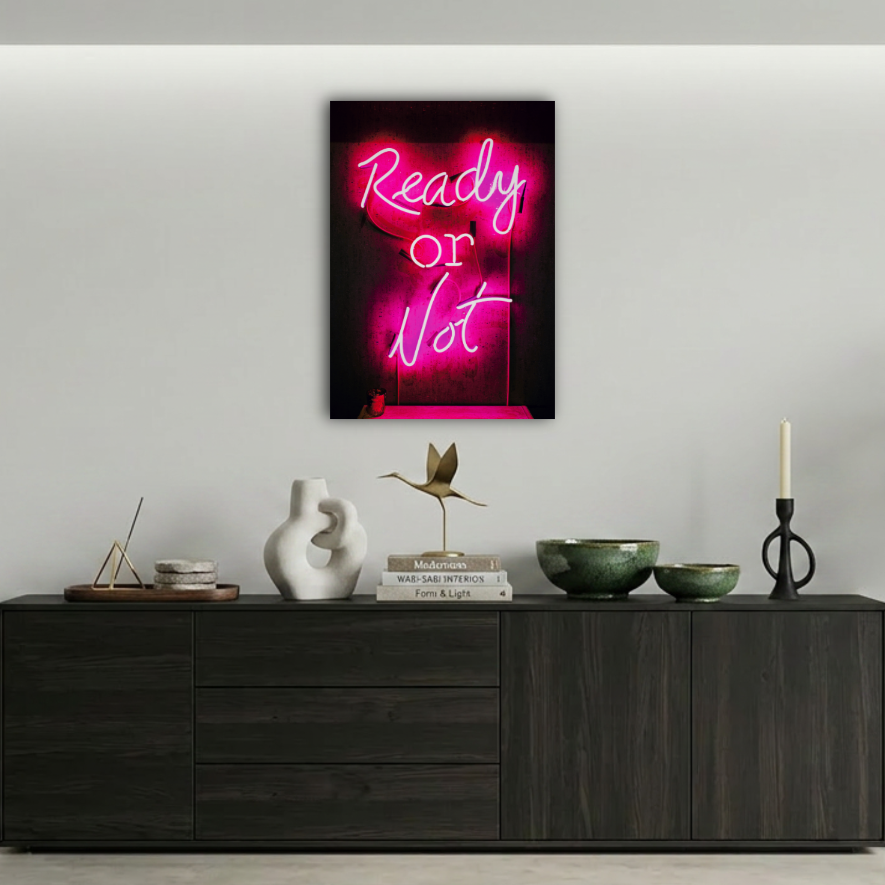 Ready Or Not Pembe Neon Yazı Metal Poster