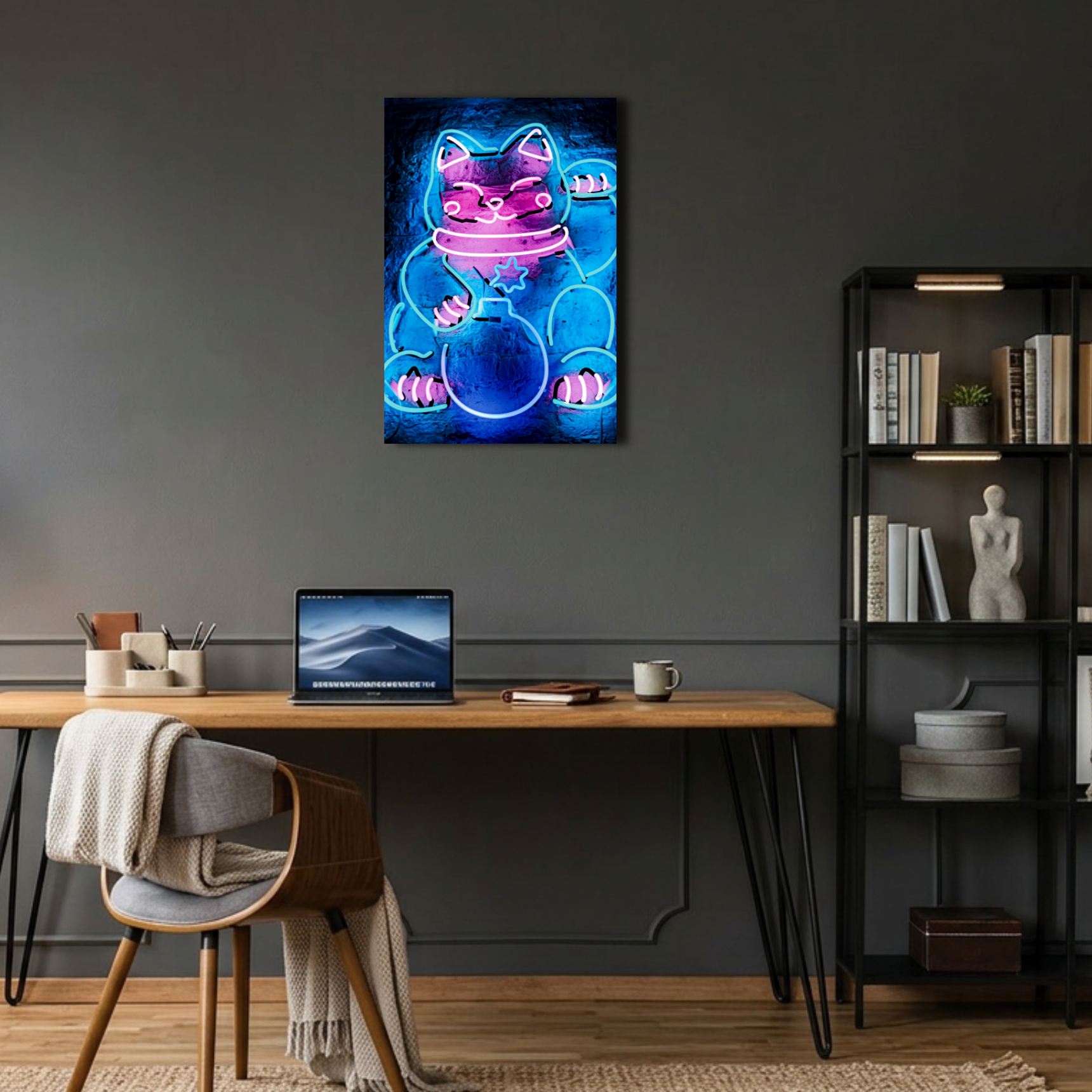 Neon Şans Kedisi Maneki Neko Metal Poster