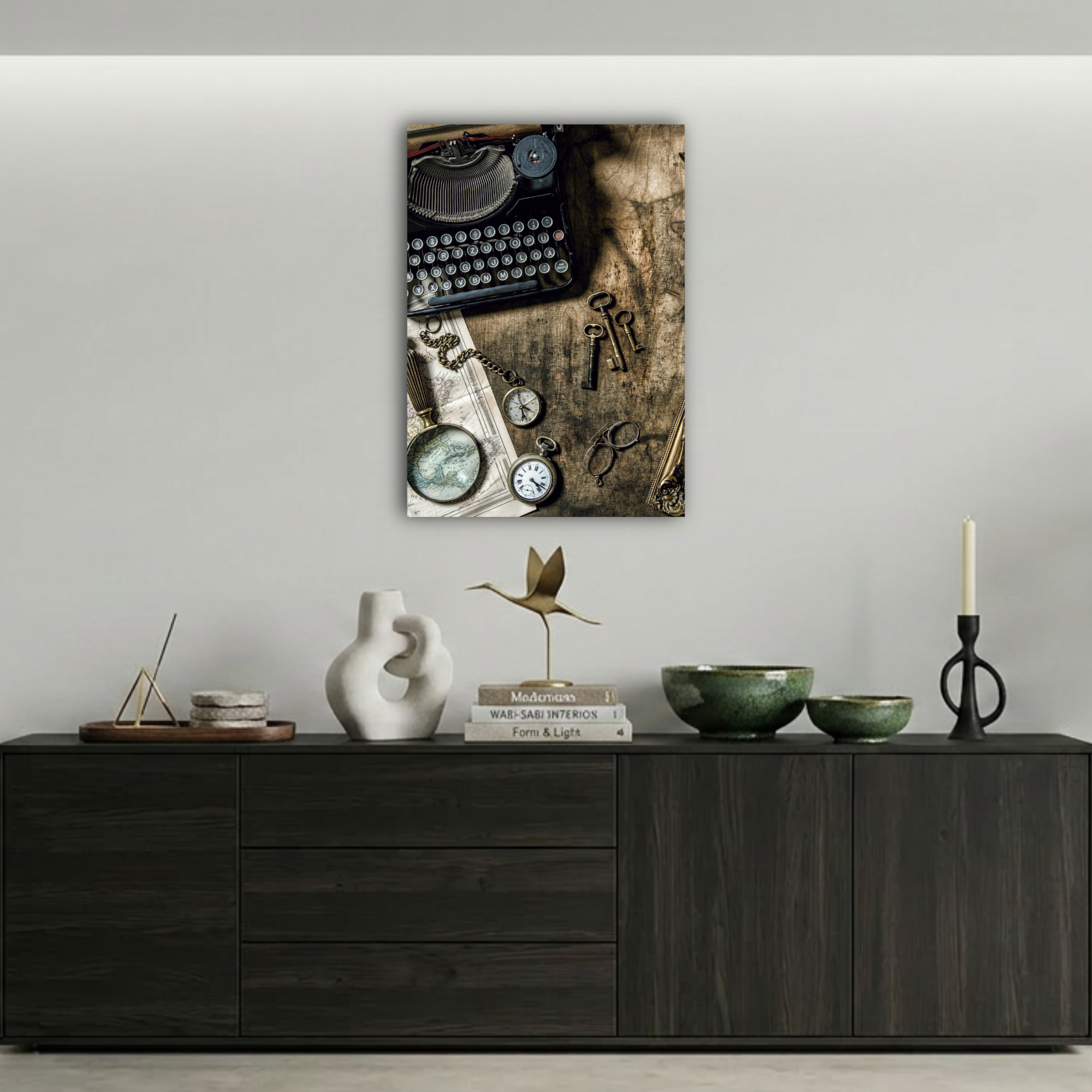 Retro Daktilo ve Nostaljik Eşyalar Metal Poster