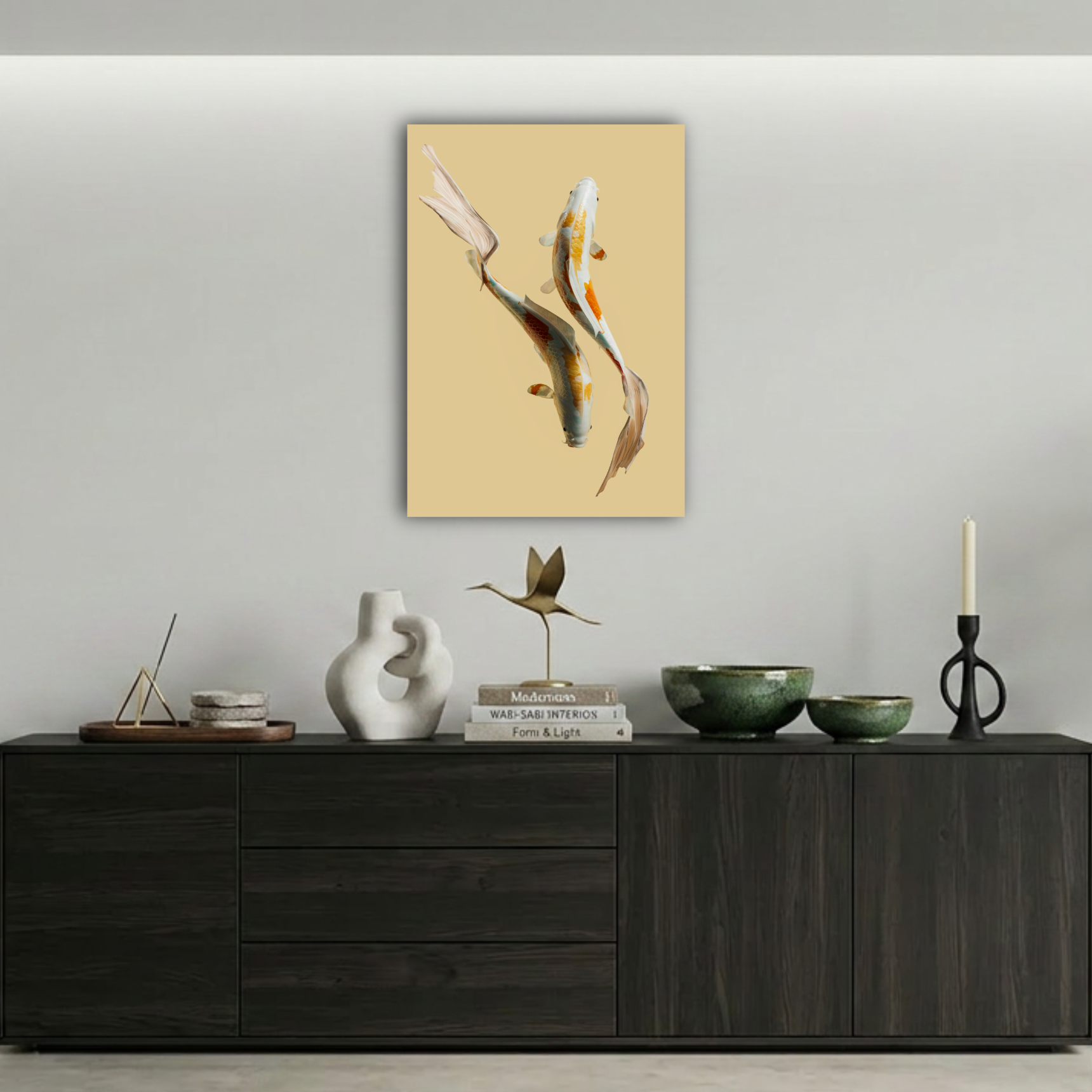 Zarif İkili Koi Balığı Metal Poster
