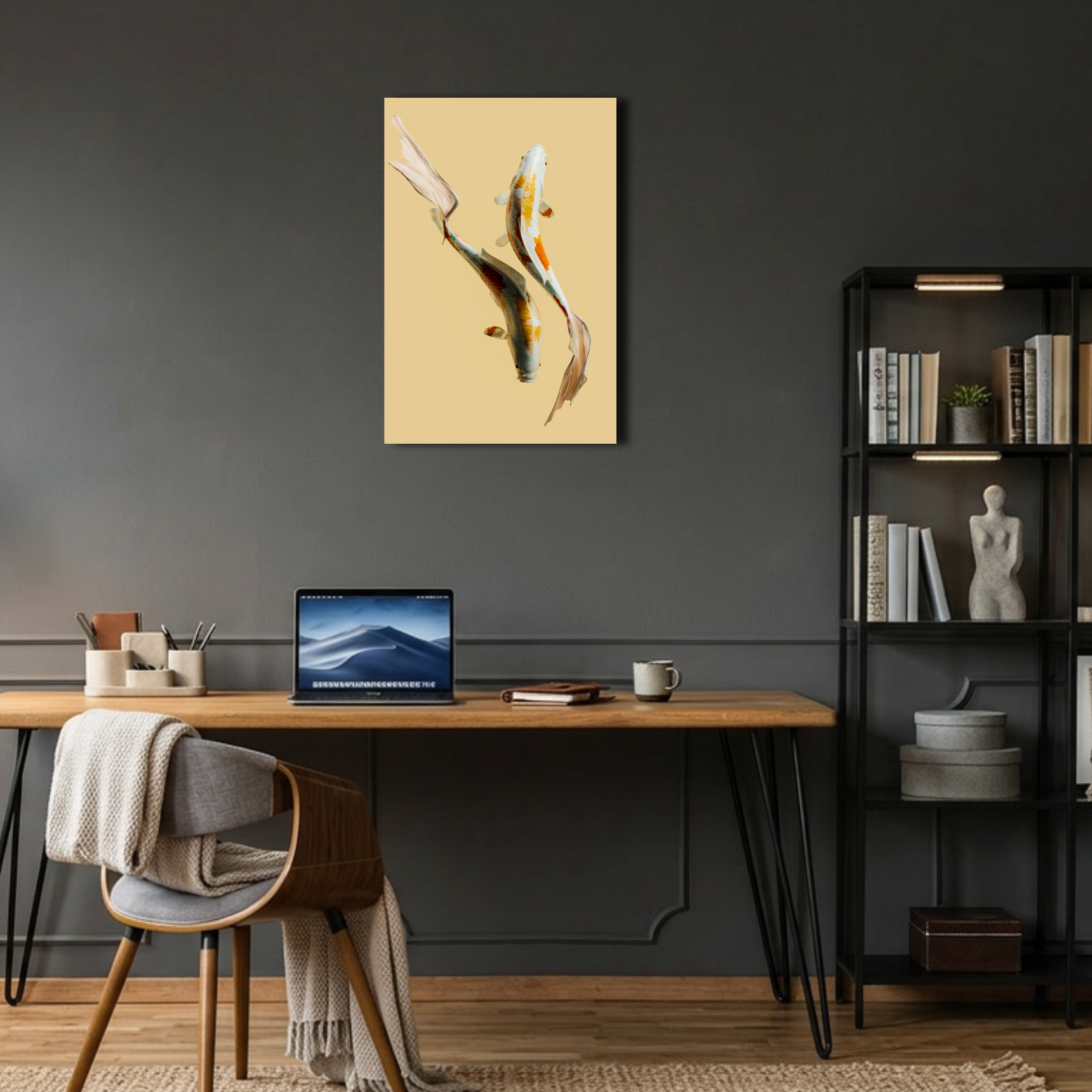 Zarif İkili Koi Balığı Metal Poster